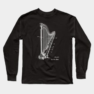 Harp Vintage Patent Drawing Long Sleeve T-Shirt